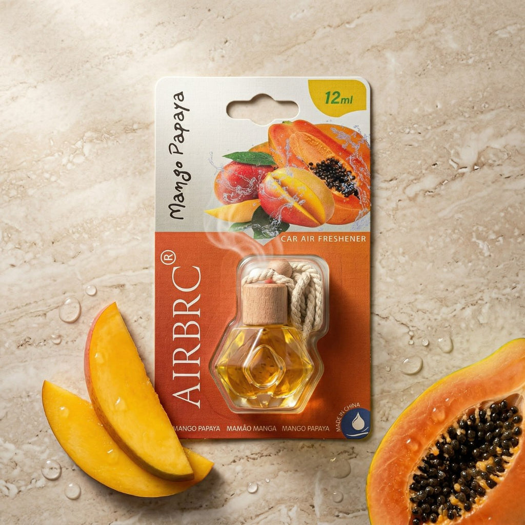 Mango Papaya Car Air Freshener Hanging Perfume | Long Lasting Fruity Fragrance Diffuser for Car, Home & Office – 12ml