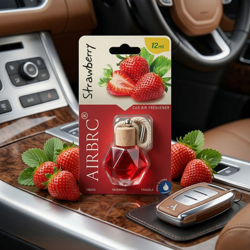 Strawberry Car Air Freshener Hanging Perfume | Long Lasting Luxury Fragrance Diffuser for Car, Office & Home – 12ml