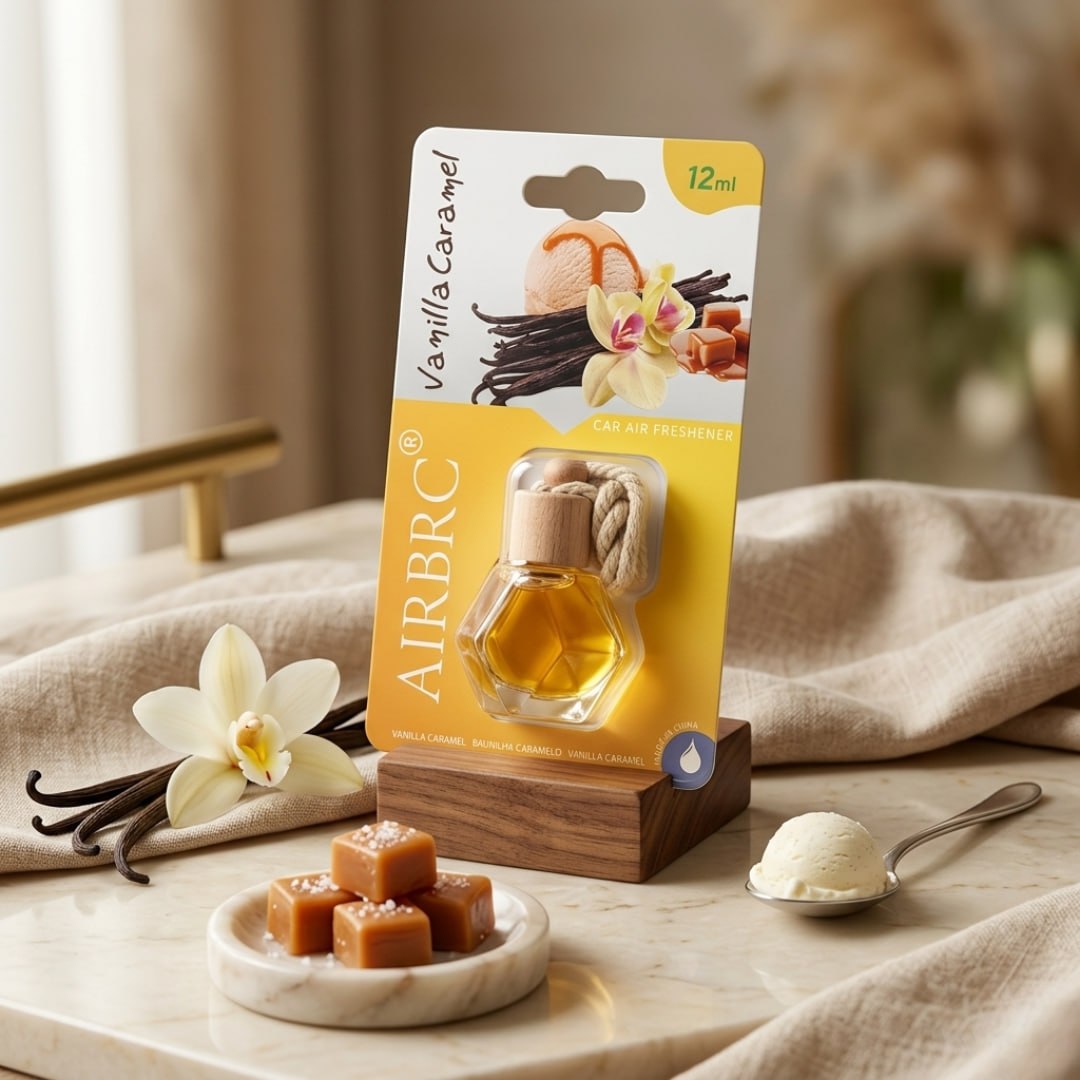 Vanilla Caramel Car Air Freshener Hanging Perfume | Long Lasting Premium Fragrance Diffuser for Car, Office & Home – 12ml