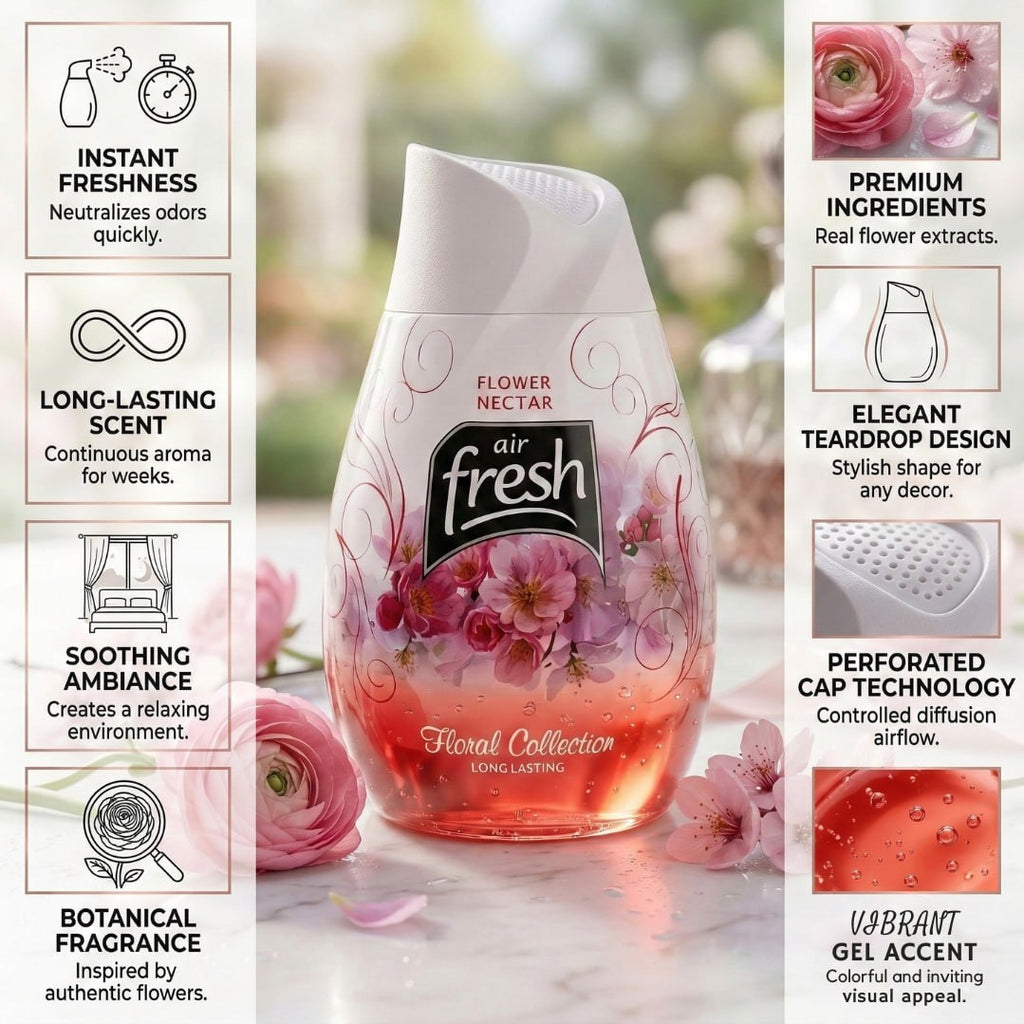Air Fresh Flower Nectar Gel Air Freshener | Long Lasting Floral Room Fragrance | Premium Gel-Based Odor Eliminator for Home, Office & Car
