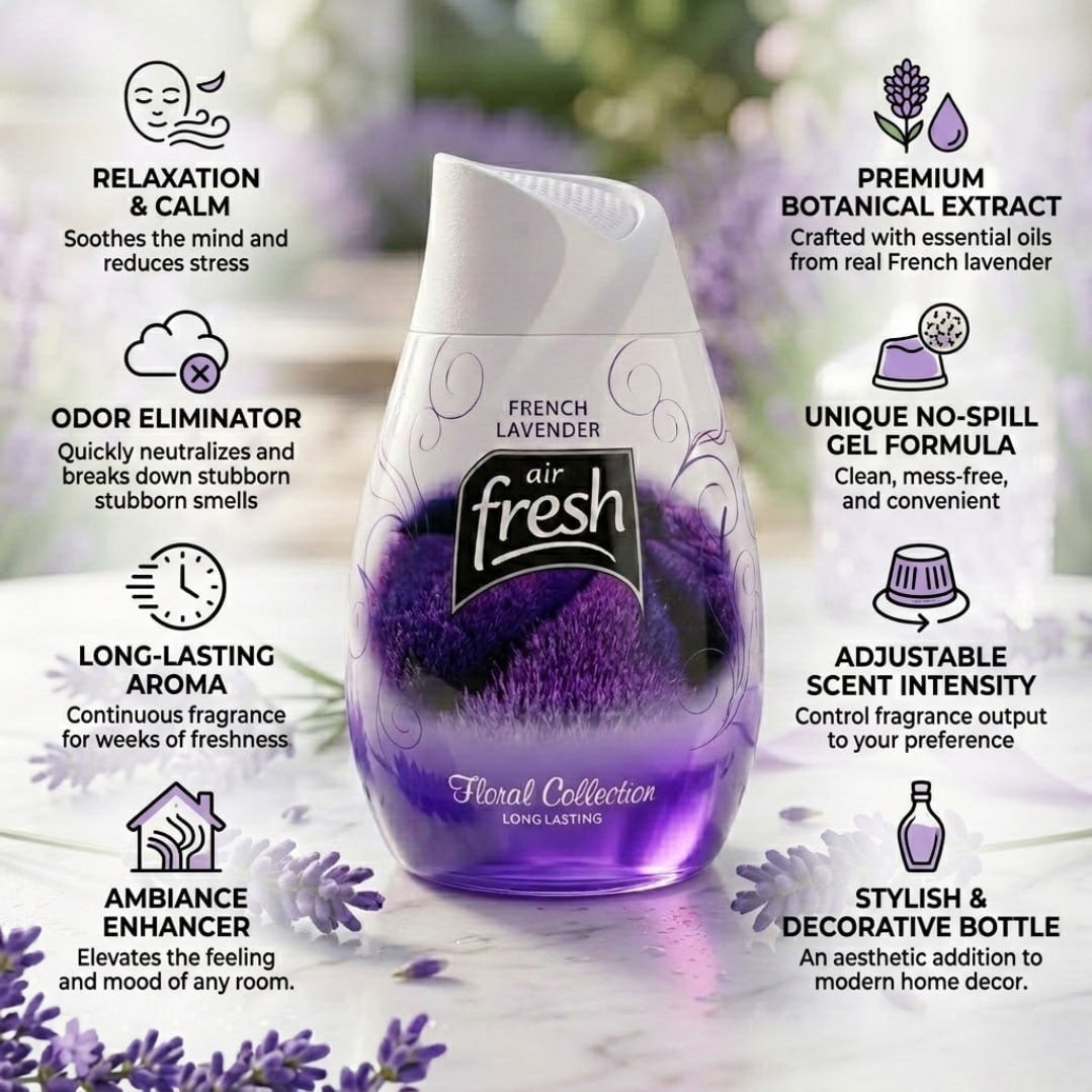 Flanxus French Lavender Gel Air Freshener | Long Lasting Floral Room Fragrance | Premium Odor Eliminator for Home, Office, Bathroom & Car