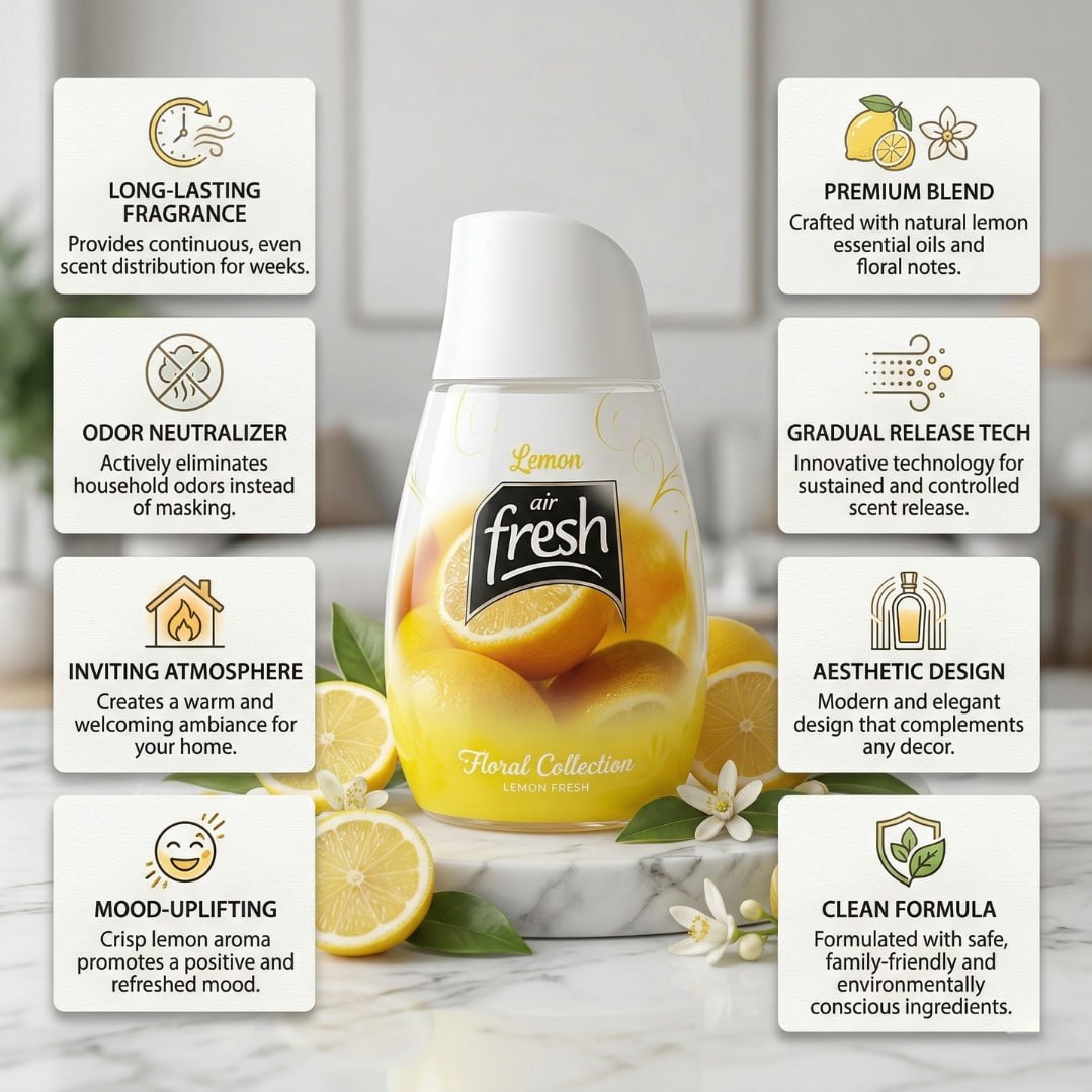 Flanxus Lemon Citrus Gel Air Freshener | Long Lasting Room Freshener Gel | Premium Odor Eliminator for Home, Office, Bathroom & Car