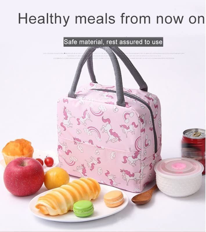 Insulated Lunch Bag for School, Office & Travel – Pink Unicorn Print