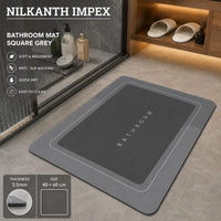 Square Grey Bathroom Mat 40 × 60 cm – Soft Absorbent Anti-Slip Quick-Dry Bath Mat for Bathroom, Shower & Home