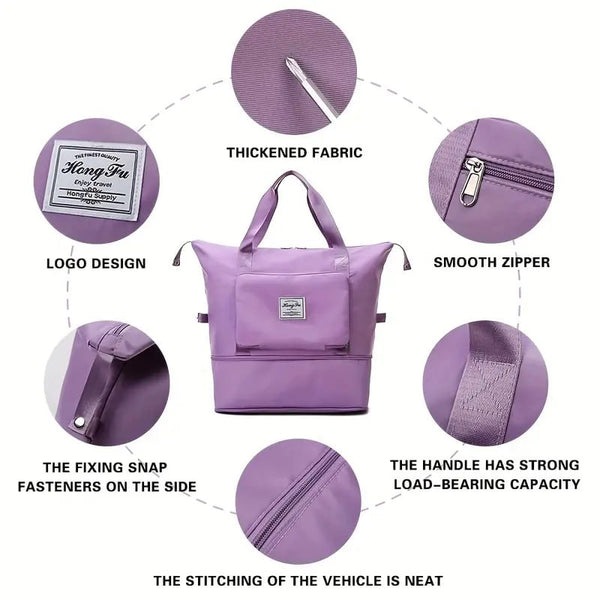HUPLA Foldable Expandable Travel Bag for Women | Large Capacity Tote Bag | Lightweight Folding Luggage Bag | Weekend, Shopping & Travel Bag