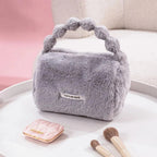Cute Plush Makeup Pouch for Women & Girls | Soft Fur Cosmetic Storage Handbag with Handle | Portable Beauty Organizer Bag