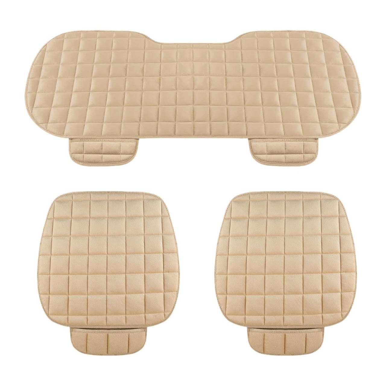 HUPLA Universal Car Seat Cover Set – Premium Quilted Cushion Protector for Front & Rear Seats | Anti-Slip, Breathable & Comfortable | Beige (3 Pieces)