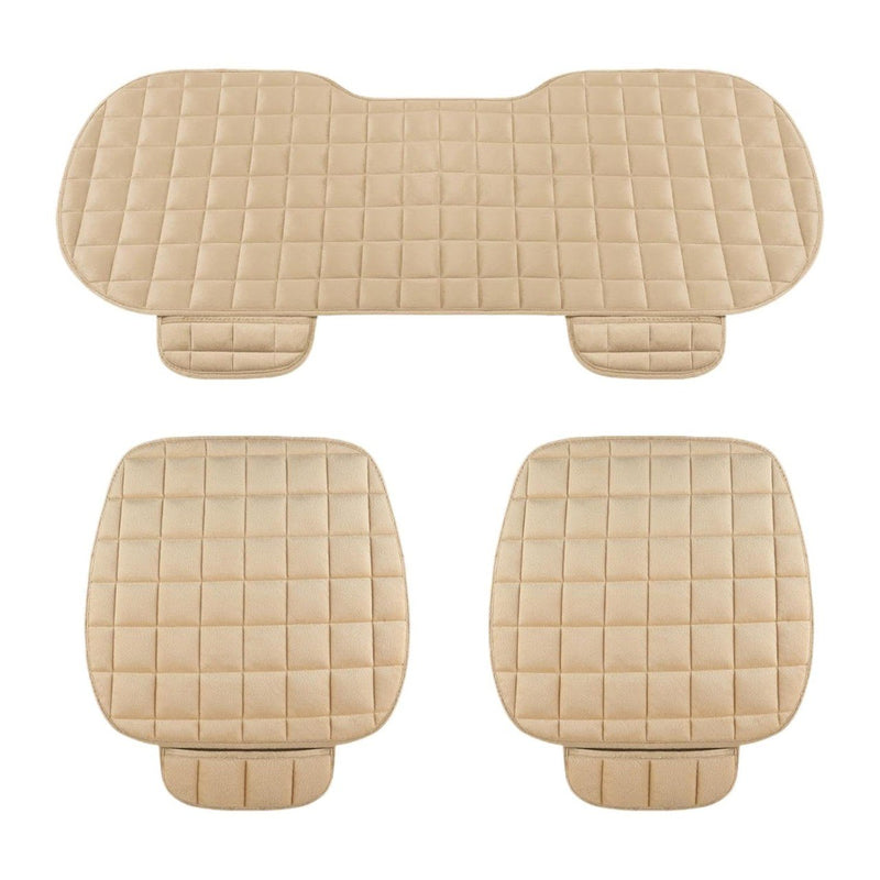 HUPLA Universal Car Seat Cover Set – Premium Quilted Cushion Protector for Front & Rear Seats | Anti-Slip, Breathable & Comfortable | Beige (3 Pieces)