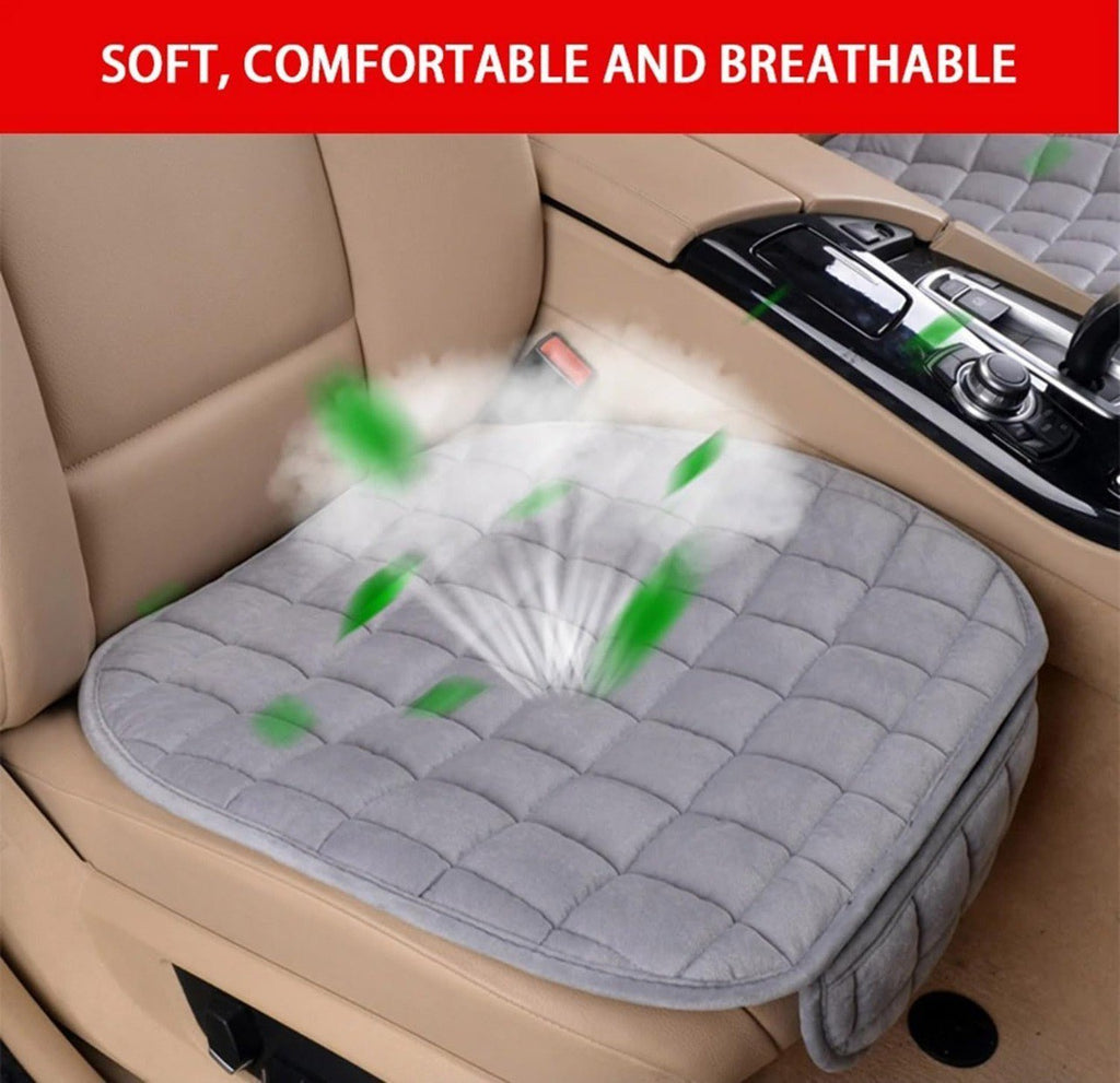 HUPLA Universal Car Seat Cover Set – Premium Quilted Cushion Protector for Front & Rear Seats | Anti-Slip, Breathable & Comfortable | Beige (3 Pieces)