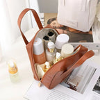 Large Capacity Makeup Organizer Bag | PU Leather Cosmetic Travel Pouch | Portable Cosmetic Storage Travel Pouch with Compartments & Zipper Closure