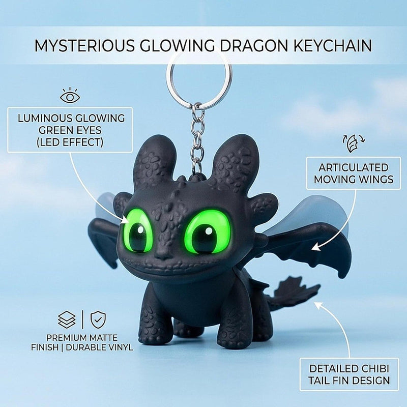 Mysterious Glowing Night Fury Dragon Keychain – LED Luminous Eyes & Articulated Moving Wings (Single Piece)