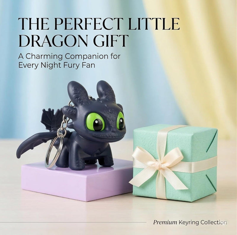 Mysterious Glowing Night Fury Dragon Keychain – LED Luminous Eyes & Articulated Moving Wings (Single Piece)