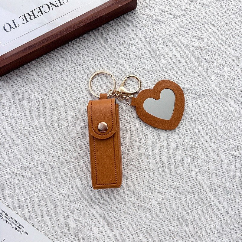 (3 pcs) Heart Shape Lip Balm Keychain Set for Women & Girls | Portable Mirror Lipstick Holder Keyring Combo | Cute Travel Cosmetic Accessory Pack of 3