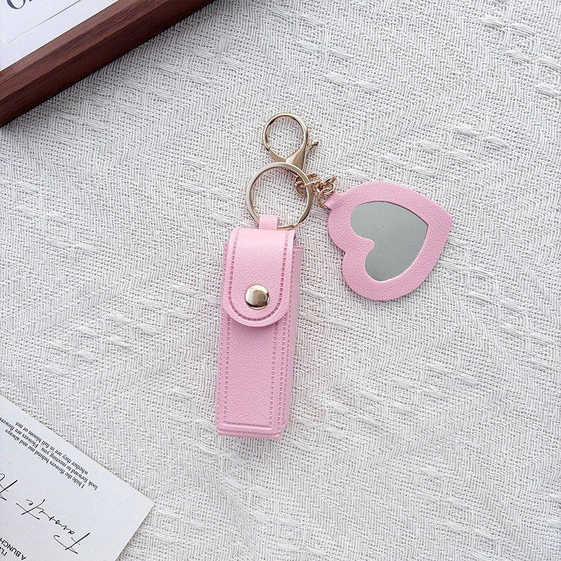(3 pcs) Heart Shape Lip Balm Keychain Set for Women & Girls | Portable Mirror Lipstick Holder Keyring Combo | Cute Travel Cosmetic Accessory Pack of 3