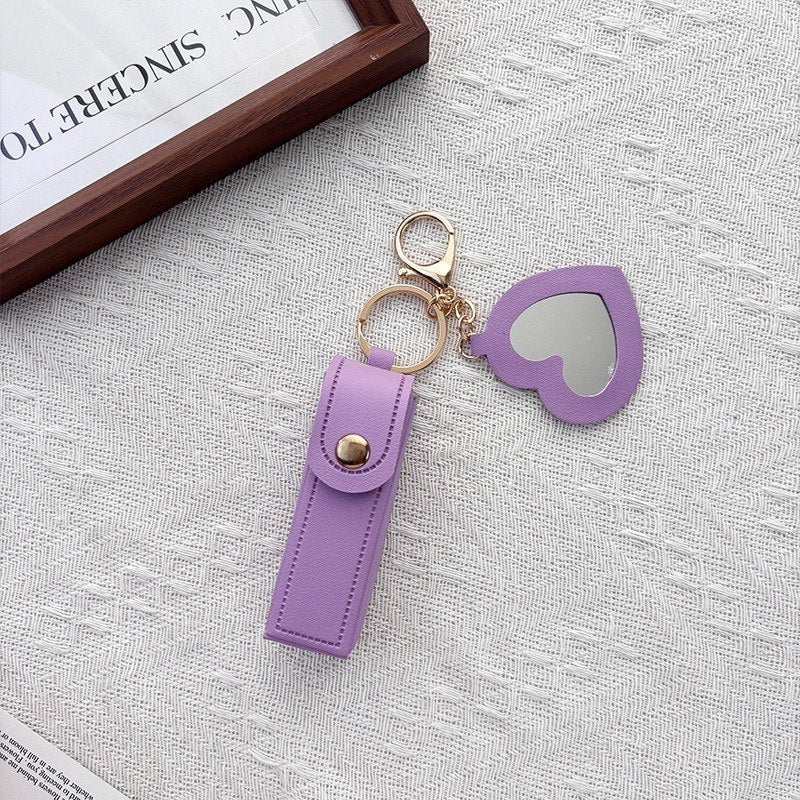 (3 pcs) Heart Shape Lip Balm Keychain Set for Women & Girls | Portable Mirror Lipstick Holder Keyring Combo | Cute Travel Cosmetic Accessory Pack of 3