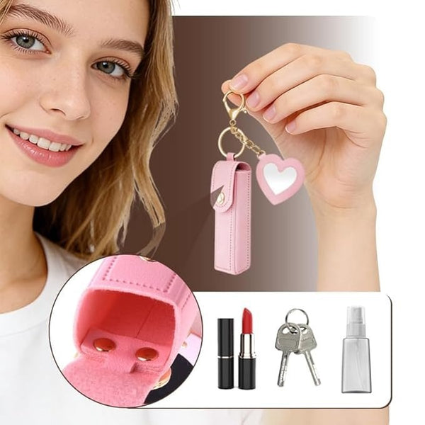 (3 pcs) Heart Shape Lip Balm Keychain Set for Women & Girls | Portable Mirror Lipstick Holder Keyring Combo | Cute Travel Cosmetic Accessory Pack of 3