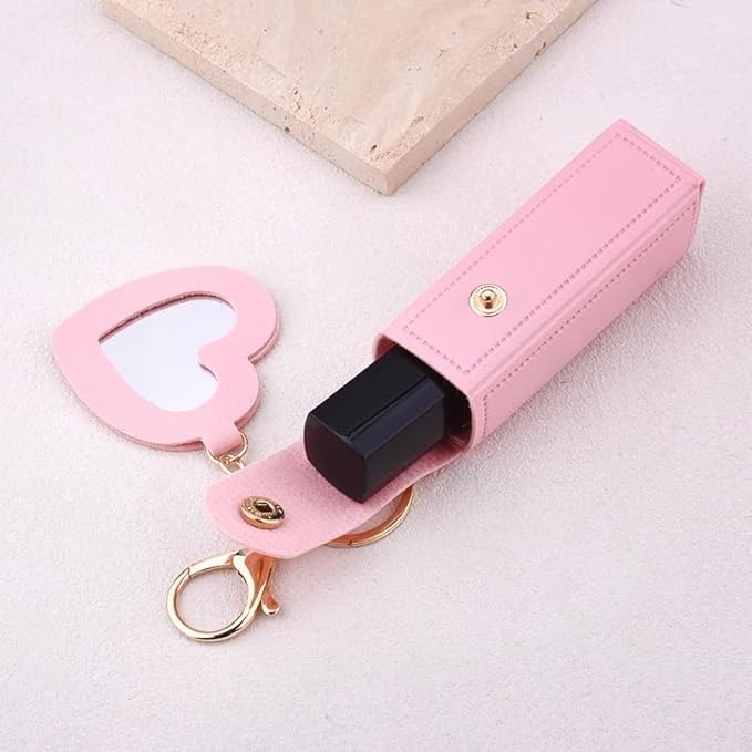 (3 pcs) Heart Shape Lip Balm Keychain Set for Women & Girls | Portable Mirror Lipstick Holder Keyring Combo | Cute Travel Cosmetic Accessory Pack of 3