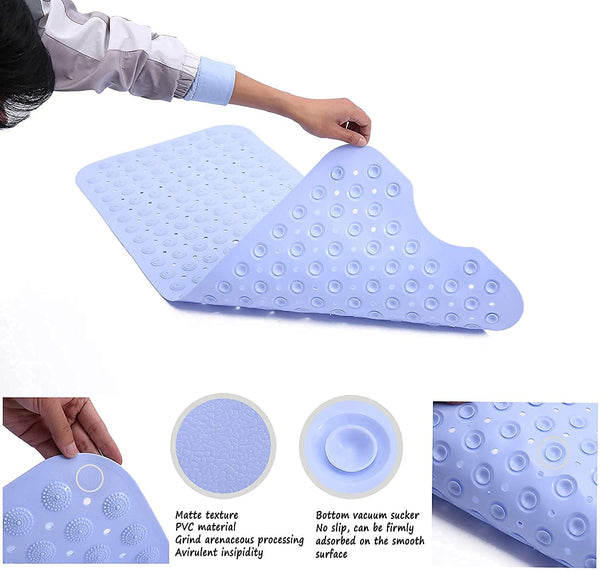 HUPLA Anti-Slip Bathroom Mat 100 × 40 cm | PVC Shower Mat with Suction Cups & Drainage Holes | Non-Slip Bath Mat for Bathroom, Shower & Bathtub – Blue