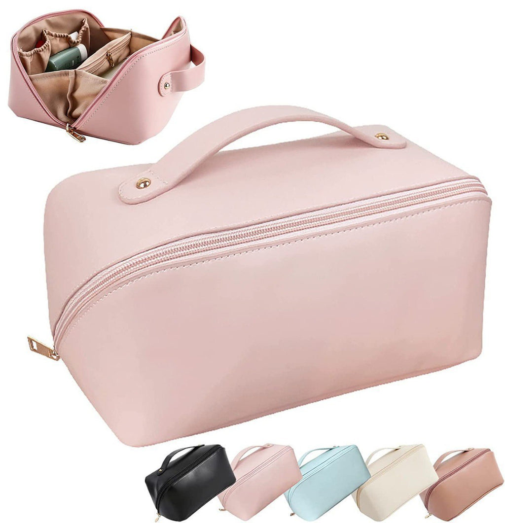 Large Capacity Travel Cosmetic Bag for Women | Waterproof PU Leather Makeup Organizer with Handle | Portable Vanity Storage Case