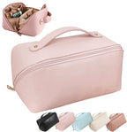 Large Capacity Travel Cosmetic Bag for Women | Waterproof PU Leather Makeup Organizer with Handle | Portable Vanity Storage Case