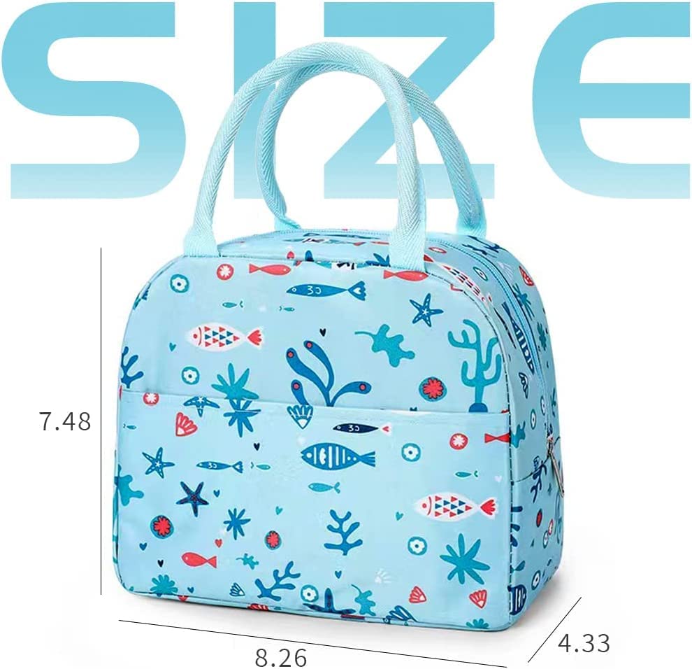 Perfect school bag & Insulated Lunch Bag / Tiffin Bag – Blue Fish Print