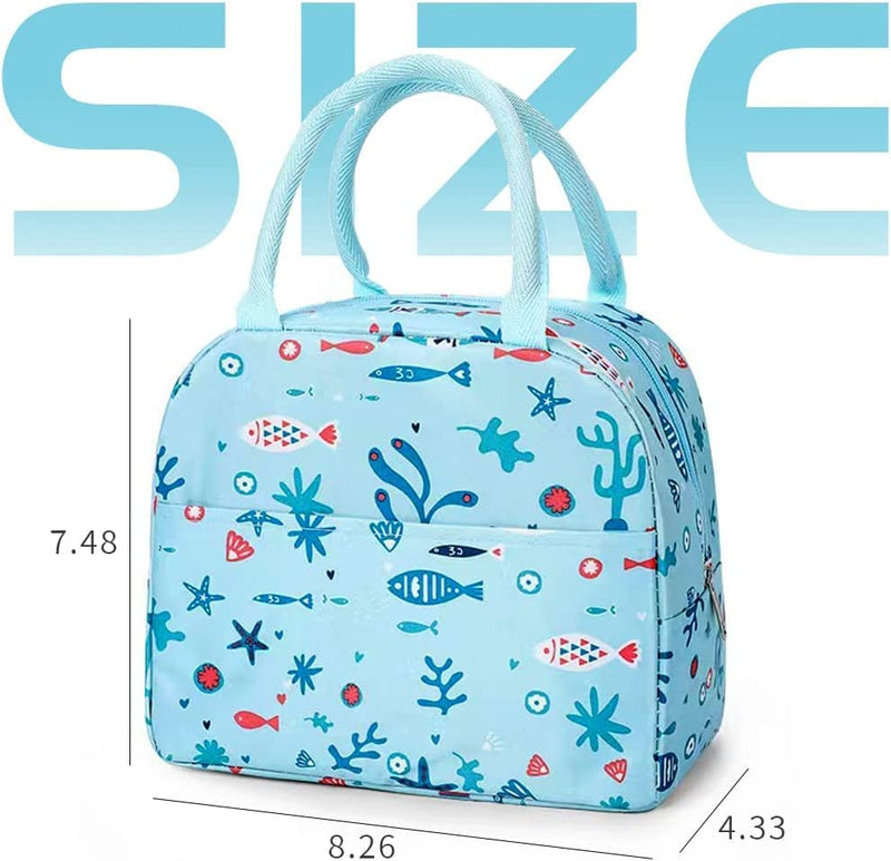 Perfect school bag & Insulated Lunch Bag / Tiffin Bag – Blue Fish Print