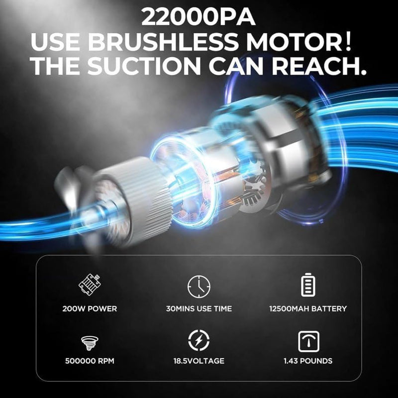 HUPLA Cordless Car Vacuum Cleaner – Rechargeable Handheld Vacuum with Multi-Nozzle Attachments