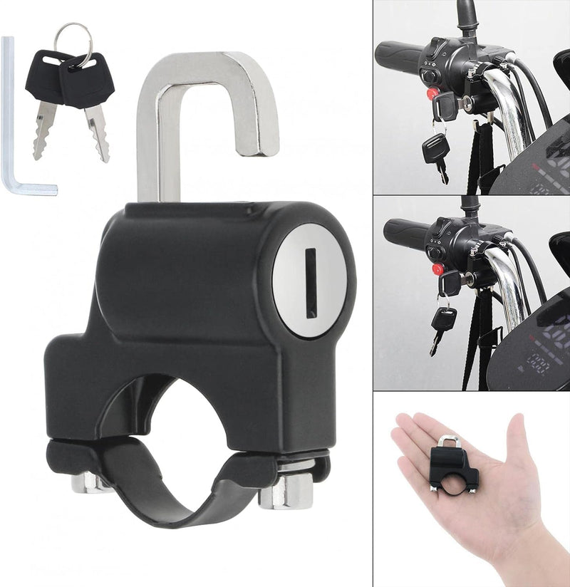 HUPLA Motorcycle Helmet Lock with 2 Keys | Universal Handlebar Mount Helmet Security Lock with Metal Shackle & Installation Kit for Bikes & Scooters – Black