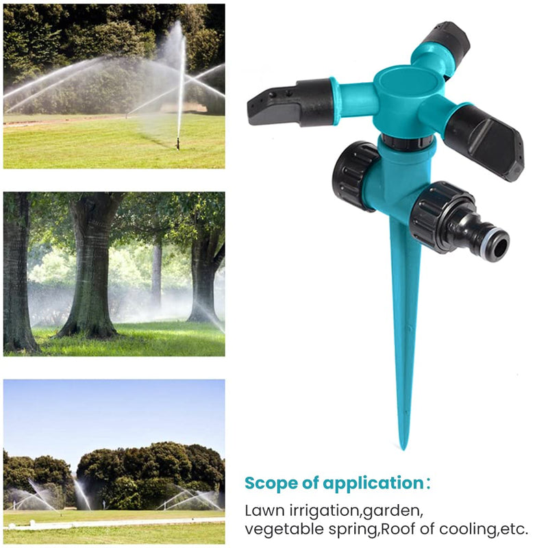 HUPLA 3-Arm Rotating Garden Sprinkler | 360° Lawn Water Sprinkler with Ground Spike for Garden, Plants & Irrigation