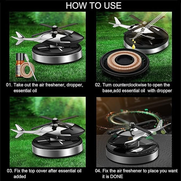 HUPLA Solar Powered Rotating Helicopter Car Dashboard Air Freshener | 360° Spinning Aromatherapy Diffuser | Luxury Car Interior Perfume Decoration