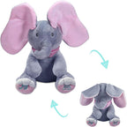 HUPLA Peek A Boo Elephant Soft Toy for Kids | Interactive Musical Plush Elephant with Moving Ears, Singing & Peekaboo Action | Battery Operated Baby Toy – Grey & Pink