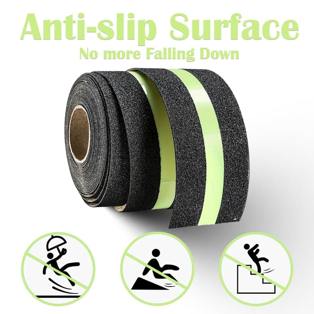HUPLA Anti-Skid Glow in The Dark Safety Tape | Self-Adhesive Non-Slip Grip Tape for Stairs, Floors & Ramps