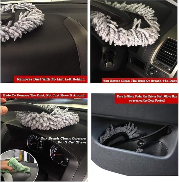 Microfiber Car Cleaning Duster Brush – Round Chenille Dusting Mop with Ergonomic Handle for Car Interior & Home Cleaning