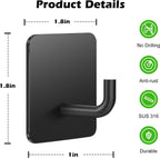 HUPLA Self-Adhesive Wall Hooks Pack of 3 | Black Stainless Steel No-Drill Towel & Clothes Hangers | Rust-Resistant Wall Mounted Hooks for Bathroom, Kitchen & Home