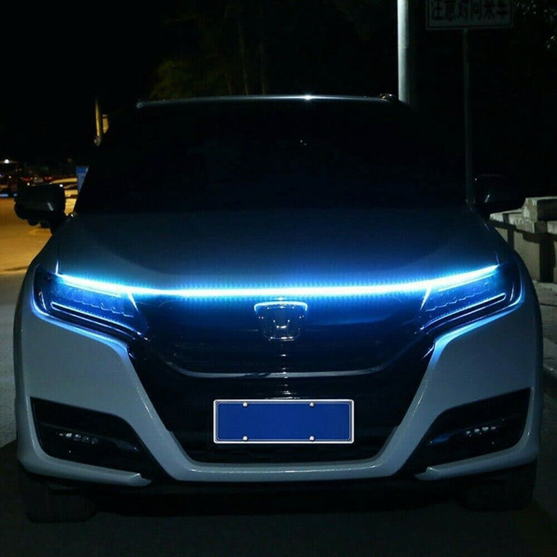 Car Front Grille LED Light Bar – Stylish Blue Illuminated DRL Strip for Automotive Exterior Styling