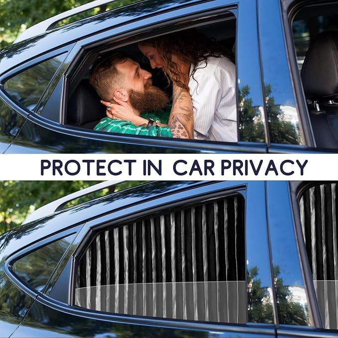 HUPLA Car Window Sun Shade Curtains | Pleated Privacy & Sun Protection Shades for Side Windows – 4 Pcs Set