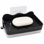 HUPLA Wall Mounted Soap Holder with 2 Hanging Hooks & Drainage Tray | Space Saving Bathroom Soap Dish Organizer | Black – 1 Piece