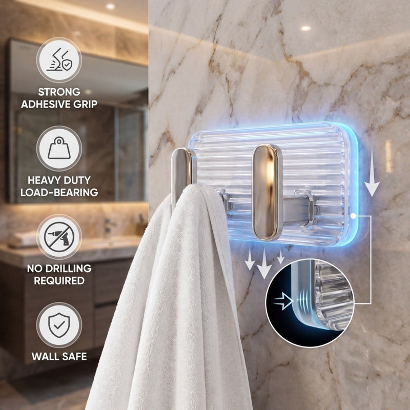 HUPLA Luxury Transparent Double Wall Hook with Rose Gold Finish | Wall Mounted 2-Hook Towel Hanger for Bathroom, Kitchen & Home – Single Piece