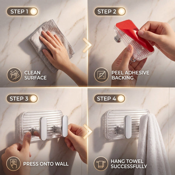 HUPLA Luxury Transparent Double Wall Hook with Rose Gold Finish | Wall Mounted 2-Hook Towel Hanger for Bathroom, Kitchen & Home – Single Piece