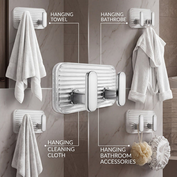 HUPLA Luxury Transparent Double Wall Hook with Rose Gold Finish | Wall Mounted 2-Hook Towel Hanger for Bathroom, Kitchen & Home – Single Piece