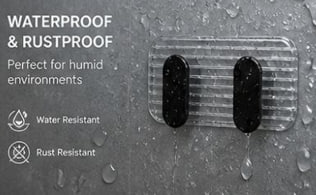 HUPLA Transparent Double Wall Hook | Self-Adhesive No-Drill Wall-Mounted Hanger with 2 Black Hooks for Towels, Loofahs, Keys & Accessories – Single Piece