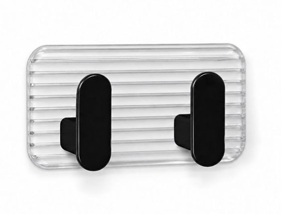 HUPLA Transparent Double Wall Hook | Self-Adhesive No-Drill Wall-Mounted Hanger with 2 Black Hooks for Towels, Loofahs, Keys & Accessories – Single Piece