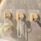 HUPLA Luxury Gold Self-Adhesive Wall Hooks – Pack of 3 | No-Drill Bathroom & Kitchen Hooks for Towels, Loofahs, Keys & Accessories | Transparent Wall-Mounted Hooks
