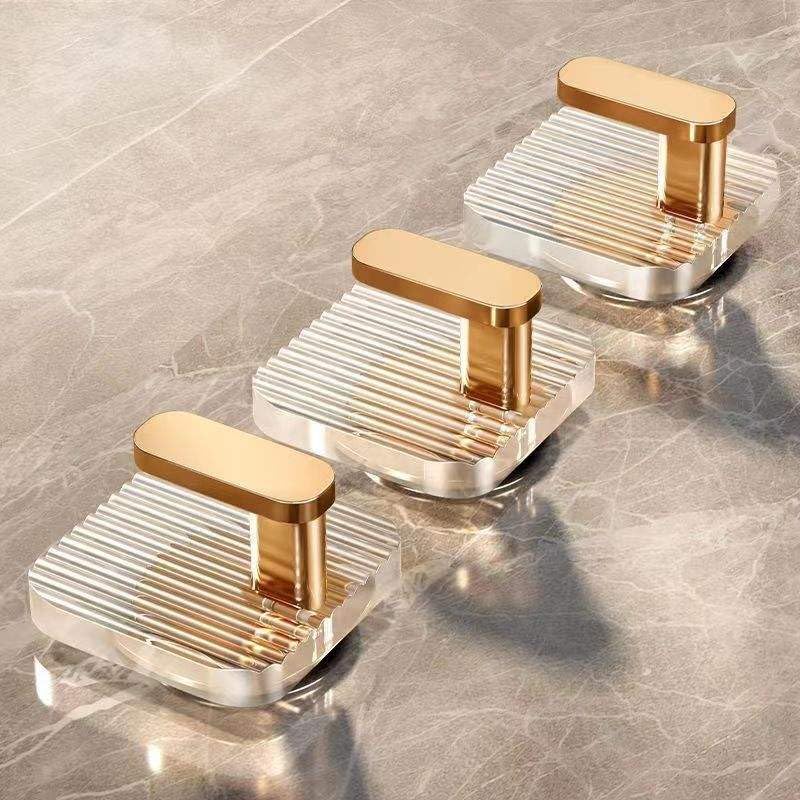 HUPLA Luxury Gold Self-Adhesive Wall Hooks – Pack of 3 | No-Drill Bathroom & Kitchen Hooks for Towels, Loofahs, Keys & Accessories | Transparent Wall-Mounted Hooks