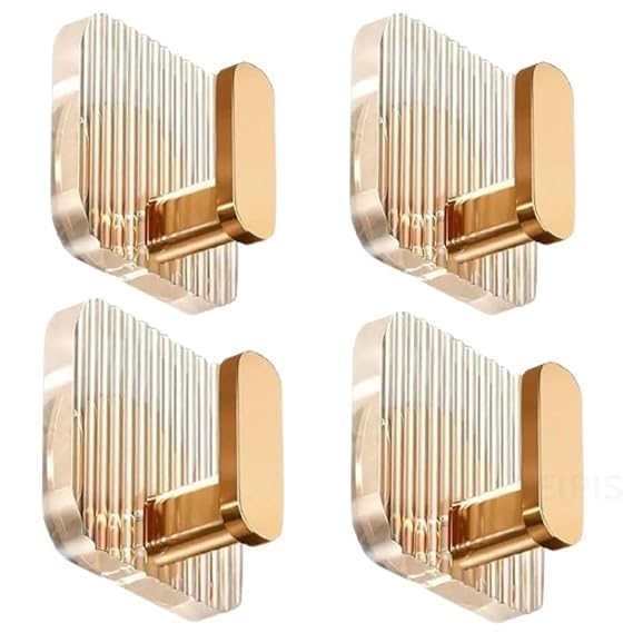 HUPLA Luxury Gold Self-Adhesive Wall Hooks – Pack of 3 | No-Drill Bathroom & Kitchen Hooks for Towels, Loofahs, Keys & Accessories | Transparent Wall-Mounted Hooks