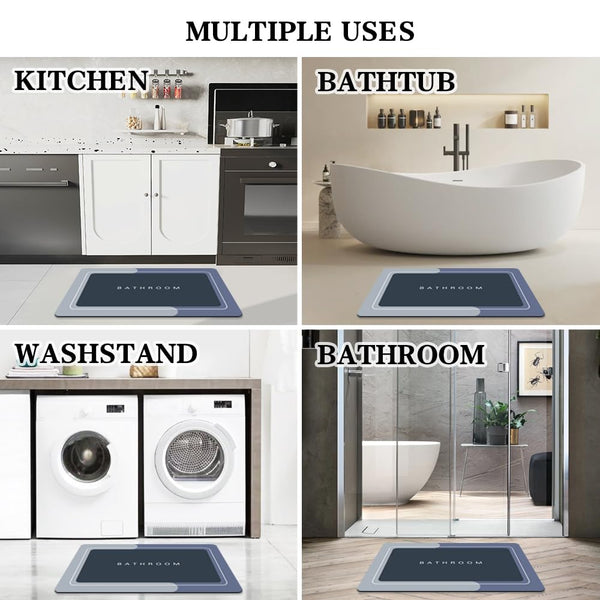 Square Grey Bathroom Mat 40 × 60 cm – Soft Absorbent Anti-Slip Quick-Dry Bath Mat for Bathroom, Shower & Home
