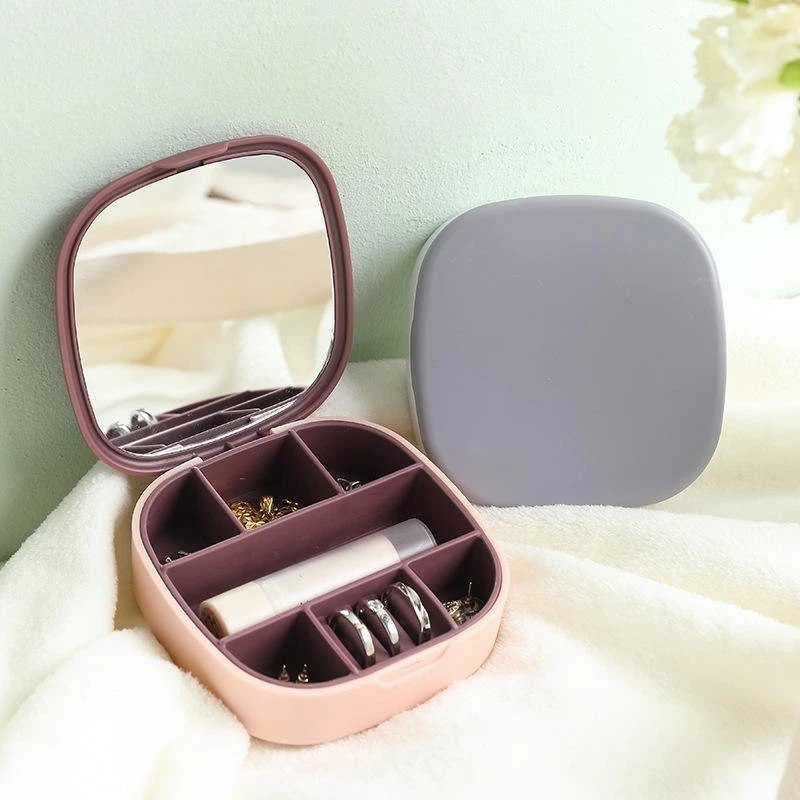 Portable Jewelry Organizer Box with Mirror | Mini Travel Jewellery Storage Case for Rings, Earrings & Accessories