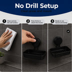 HUPLA Black Wall Mounted Soap Holder with Suction Cup | No-Drill Bathroom Soap Dish with Raised Drainage Base | Space Saving Soap Organizer – 1 Piece