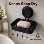 HUPLA Black Wall Mounted Soap Holder with Suction Cup | No-Drill Bathroom Soap Dish with Raised Drainage Base | Space Saving Soap Organizer – 1 Piece