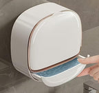 HUPLA Luxury Wall Mounted Soap Box with Cover | White & Rose Gold Bathroom Soap Holder | Modern Covered Soap Storage Organizer – 1 Piece